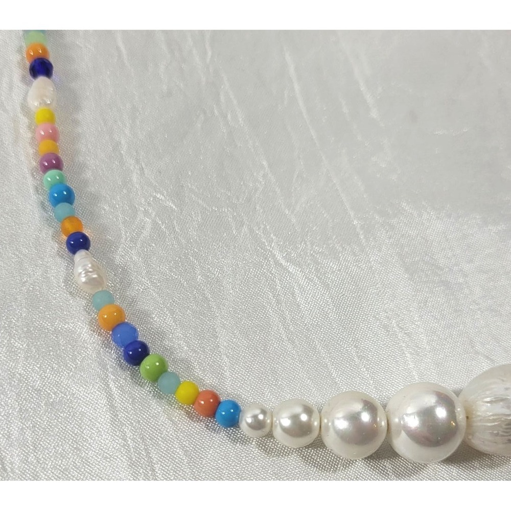 Luiny Simple Pearls Necklace - Cultured Pearls, Glass & Crystal Beads 16" - $142 - Picture 2 of 5